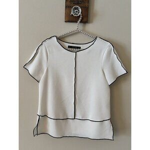 Zara Basics Womens Size XS White Short Sleeve Top Black Piping Trim